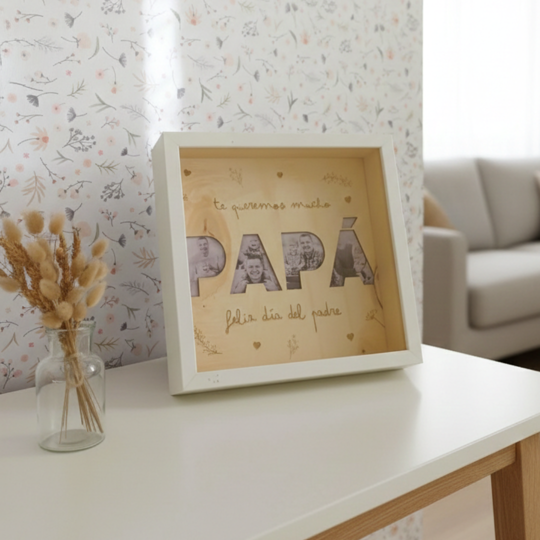 Engraved wooden photo frame