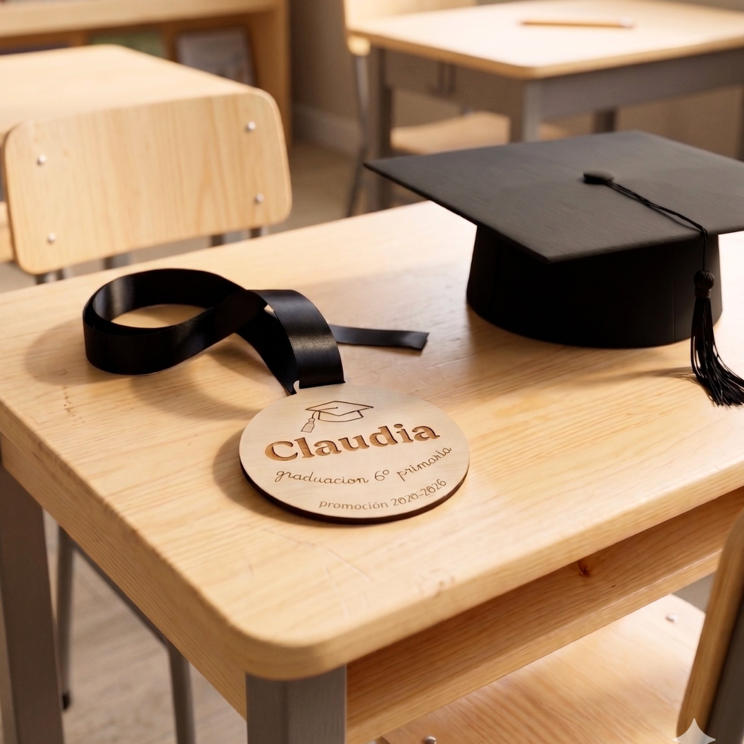 Medalla madera grabada graduación