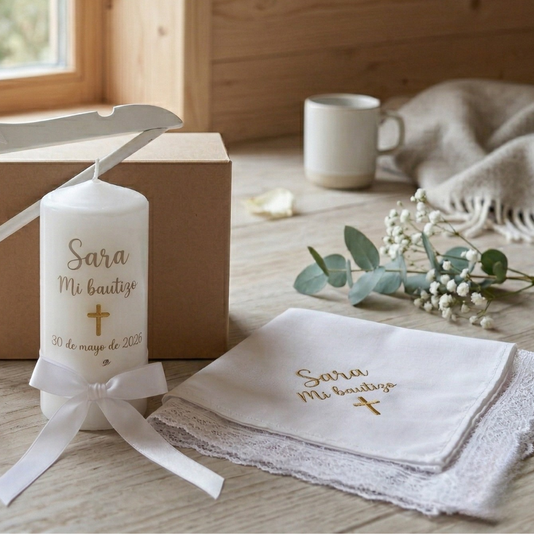 Pack vela y pañuelo bautizo