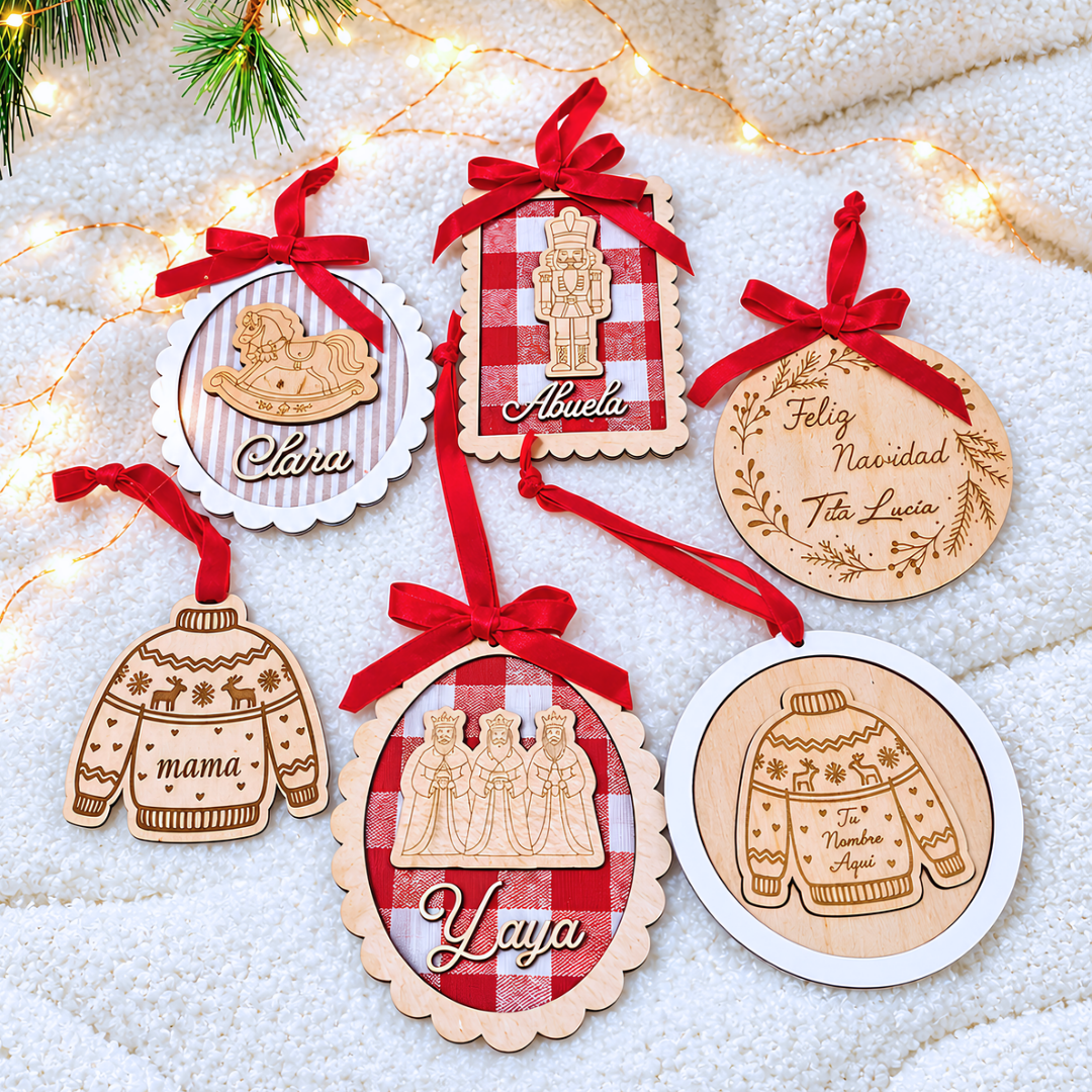 Adorno Navidad Árbol madera personalizado
