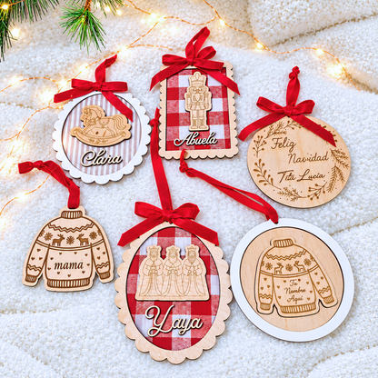 Adorno Navidad Árbol madera personalizado