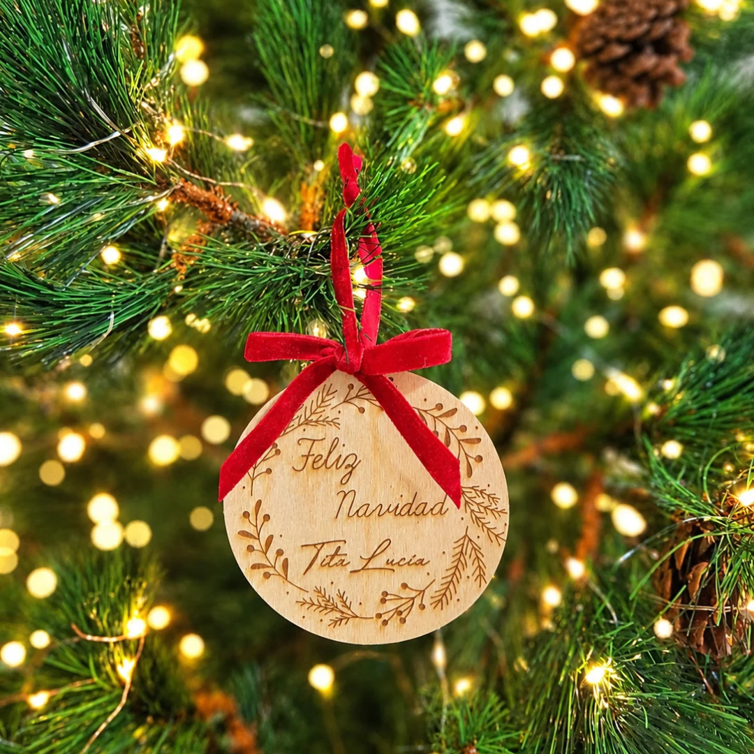 Adorno Navidad Árbol madera personalizado