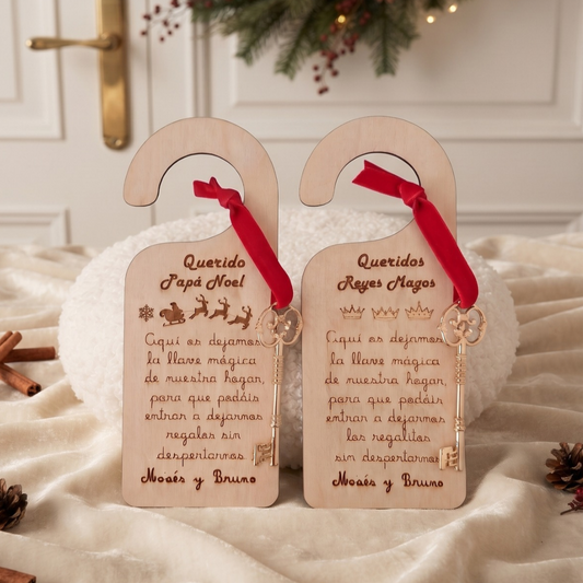 Cuelgapuertas con llave mágica Papá Noel y Reyes Magos