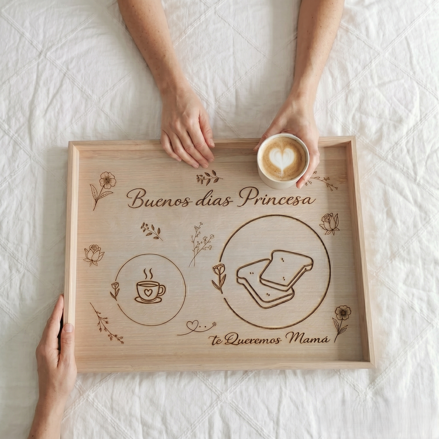 Bandeja madera grabada